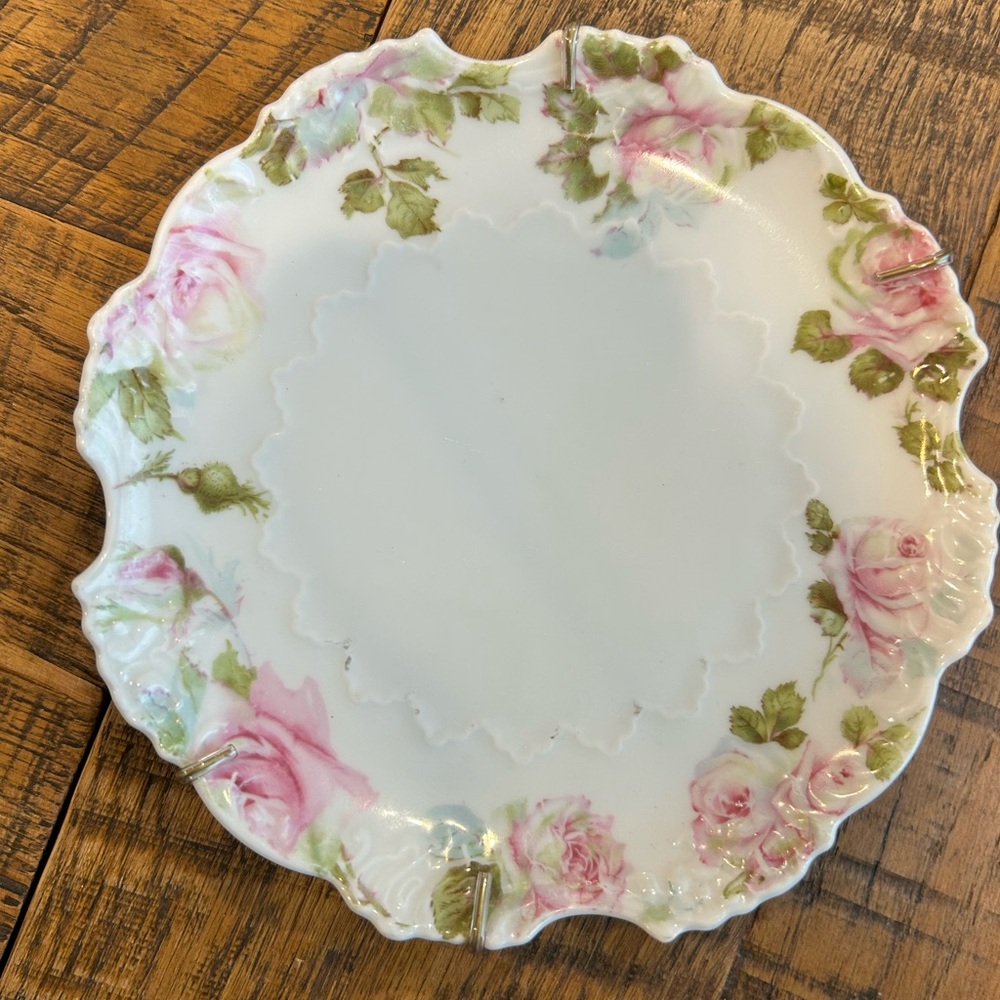 Vintage-Style Pink Rose Porcelain Serving Plate